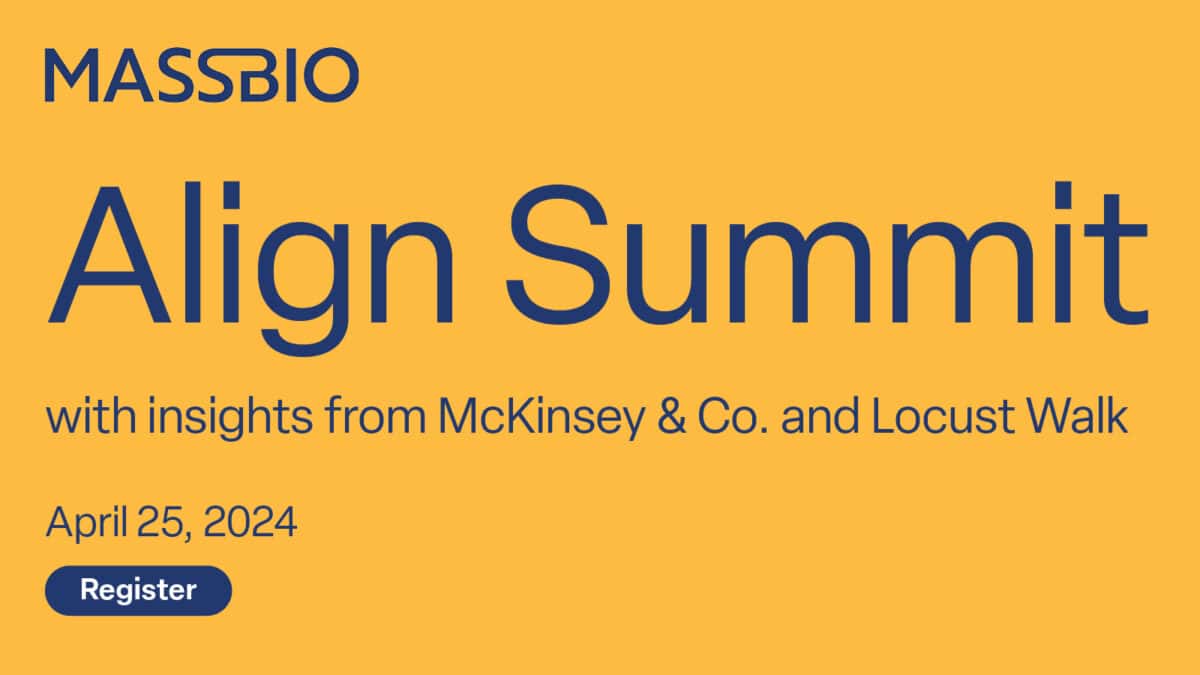 Yellow background with blue text reading Align Summit with insights from McKinsey & Co. and Locust Walk, April 25, 2024, Register.
